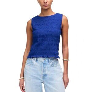 Madewell Royal Blue Sleeveless Smocked Tank Top